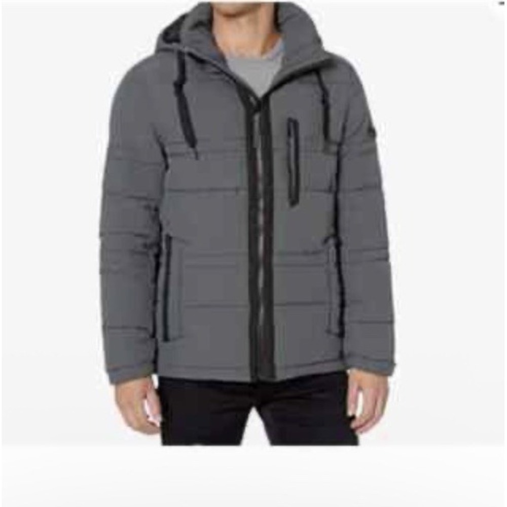 Marc NY Andrew Mens L‎ Huxley Crinkle Mid Length Hooded Down Jacket Puffer Warm